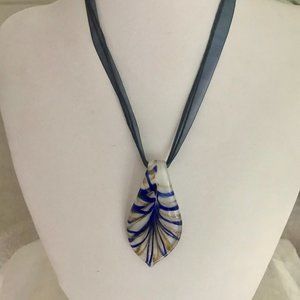Glass Pendant /Necklace hand blown blue and gold